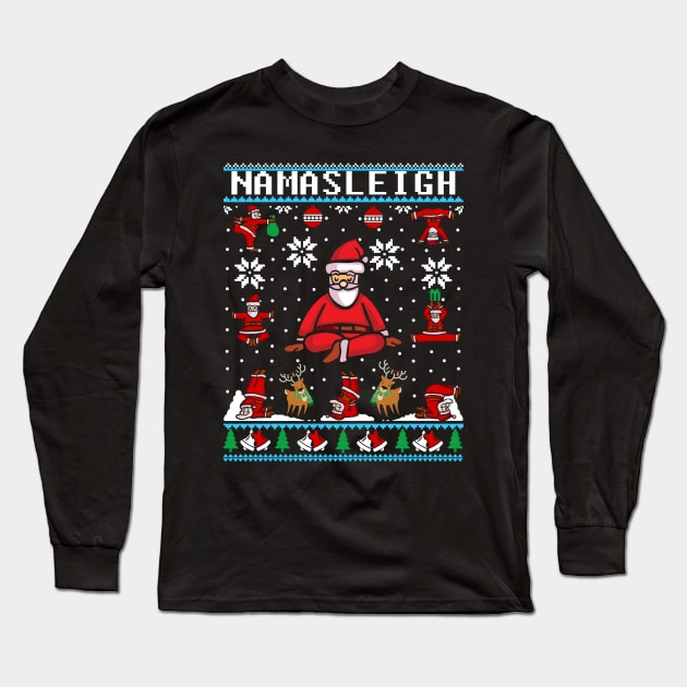 Namasleigh Yoga Funny Christmas Sweater Long Sleeve T-Shirt by KsuAnn